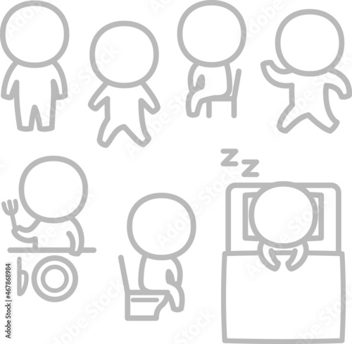食事、排泄、睡眠、運動する人のアイコン