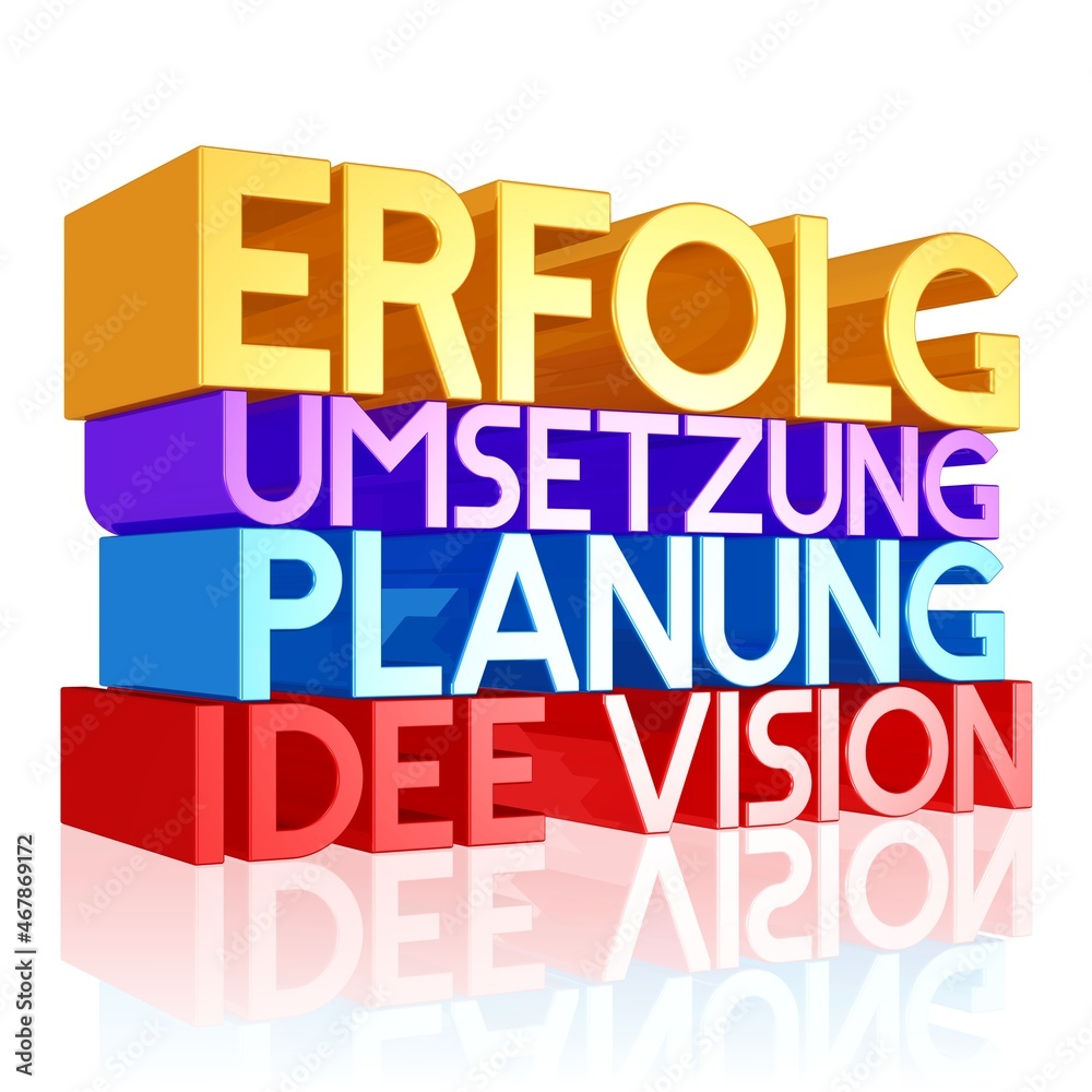Worte in großen Blockbuchstaben, von der Vision zum Erfolg Worte in großen Blockbuchstaben, von der Vision zum Erfolg