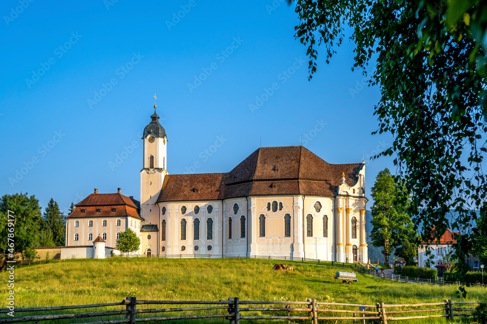 Germany, Bavaria, Steingaden, Clear sky over Pilgrimage Church of Wies Germany, Bavaria, Steingaden, Clear sky over Pilgrimage Church of Wies