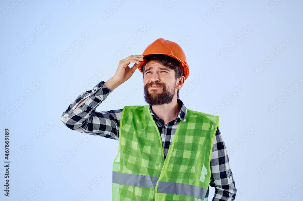 bearded man in working uniform construction building profession Studio bearded man in working uniform construction building profession Studio