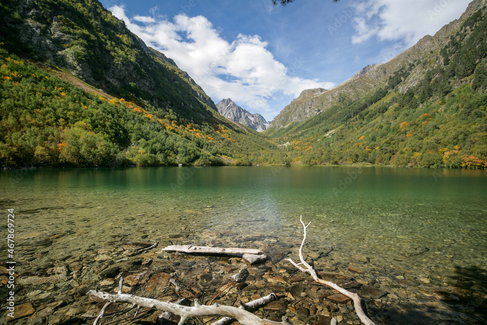 Lake in the Caucasus Mountains, Dombay, Russia.