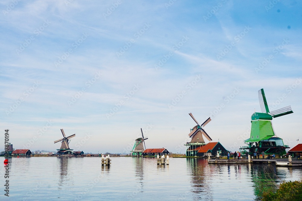 dutch windmill in the sunny day