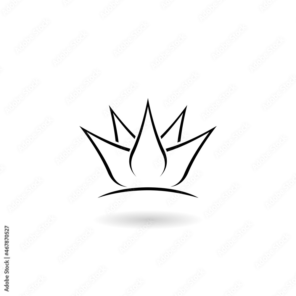 Lotus flower line icon with shadow