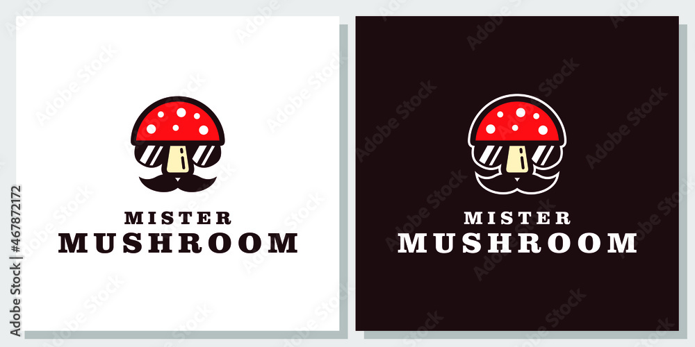 Mascot Mister Mushroom Moustache Glasses Mustache Chef Icon Logo Design with Business Card Template