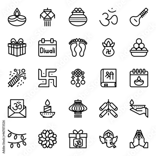 Outline icons for happy diwali. photo