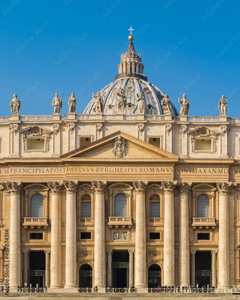 A view of main facade and dome of St. Peter's Basilica in the Vatican city, Rome, Italy