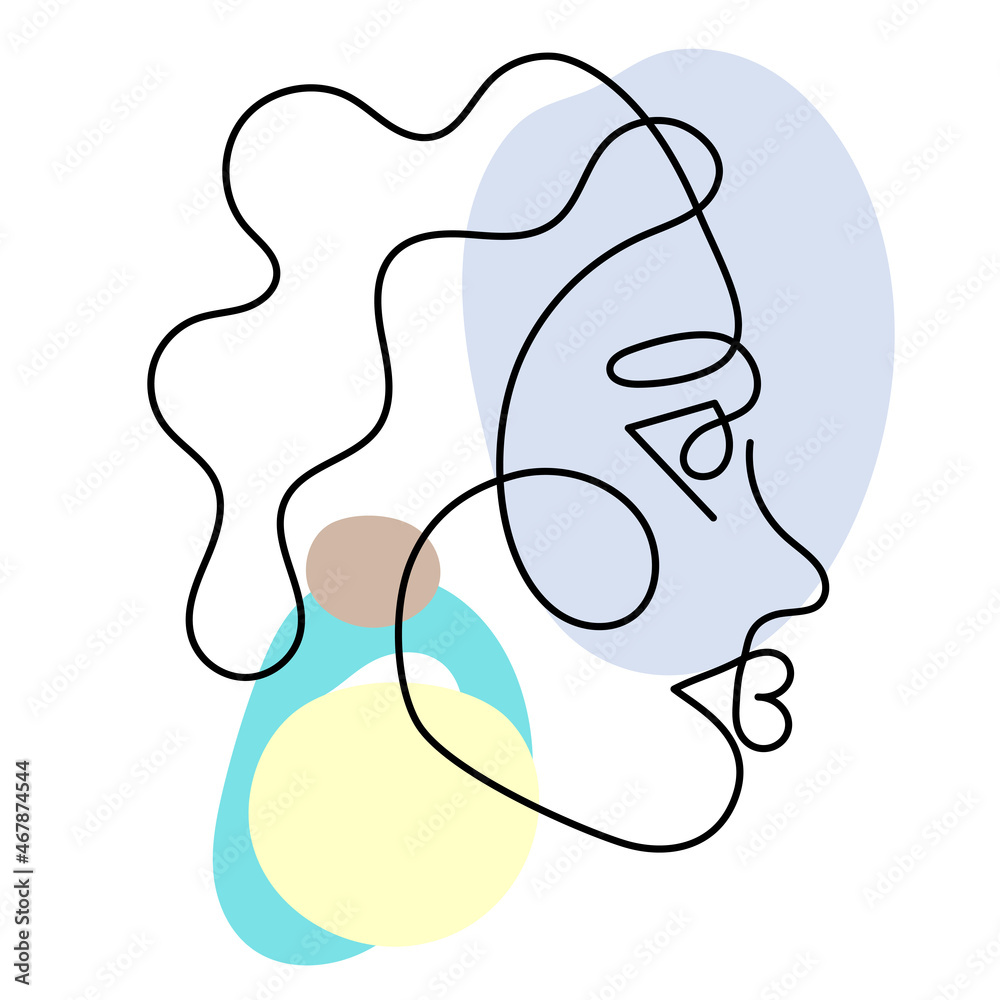 One line art face, modern contemporary minimalist abstract woman portrait. Continuous one line drawing faces