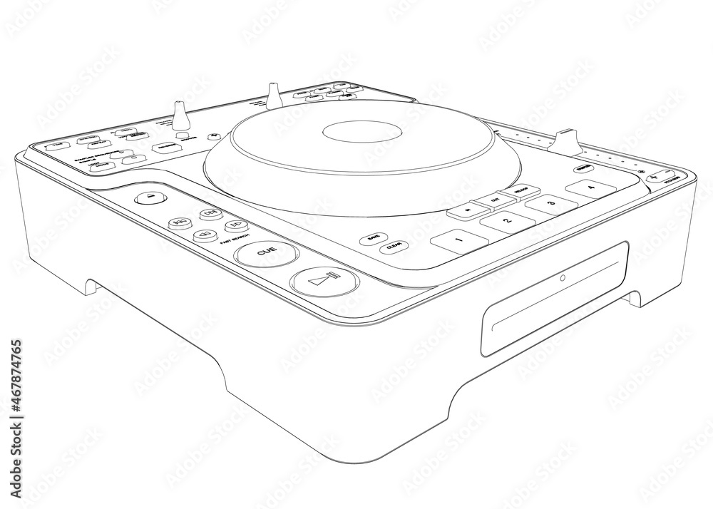 Fototapeta premium Black lines detailed vinyl sampler outline isolated on white background. Perspective view. Vector illustration