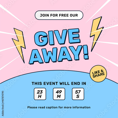 Giveaway time social media poster template design with thunder bolt flash icon vector illustration design
