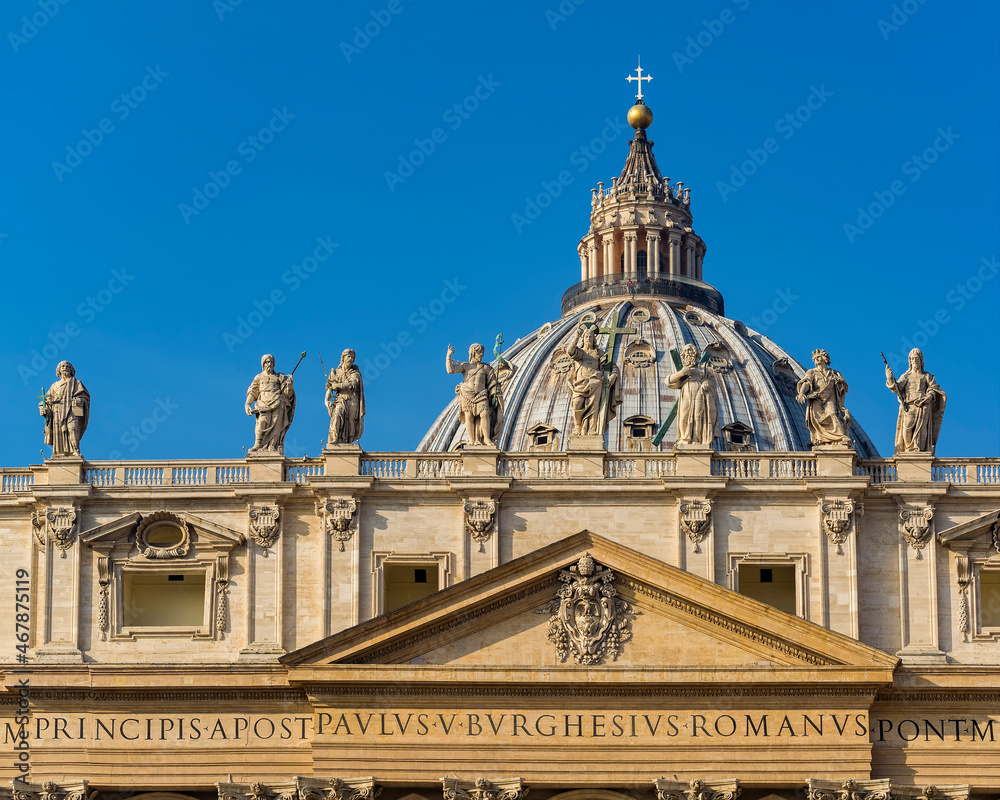 A view of main facade and dome of St. Peter's Basilica in the Vatican city, Rome, Italy