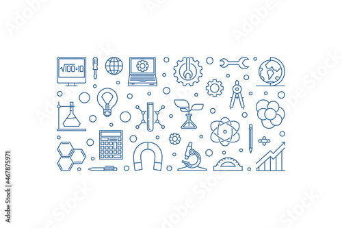 STEM concept minimal horizontal banner vector blue illustration