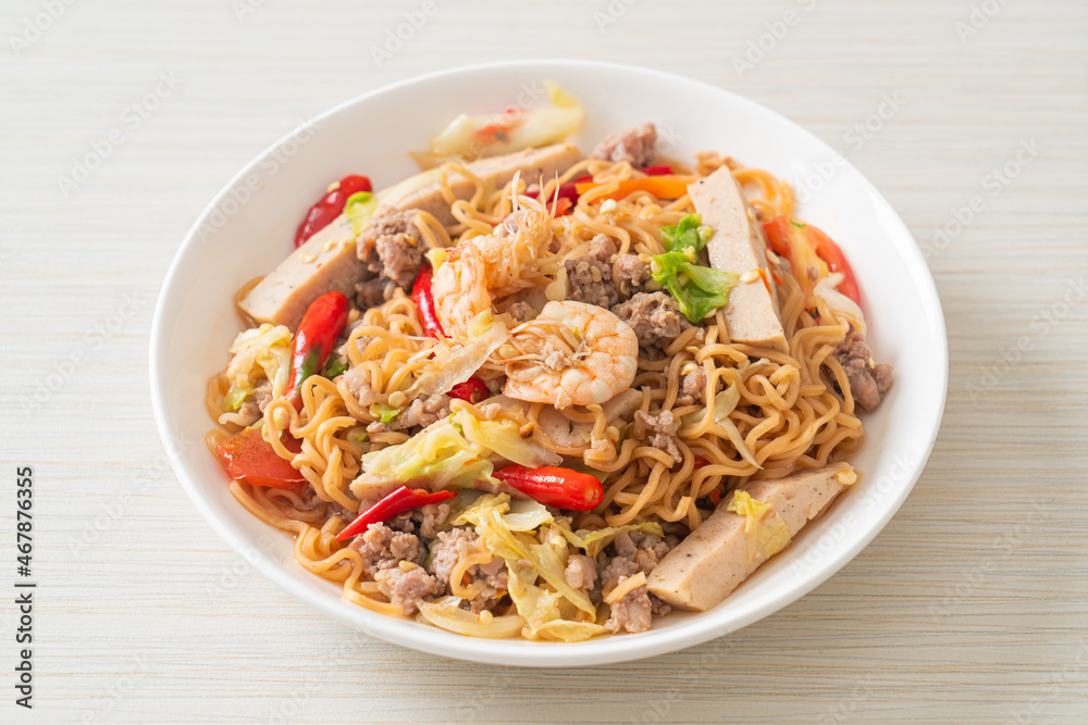 Instant noodles spicy salad on plate Instant noodles spicy salad on plate