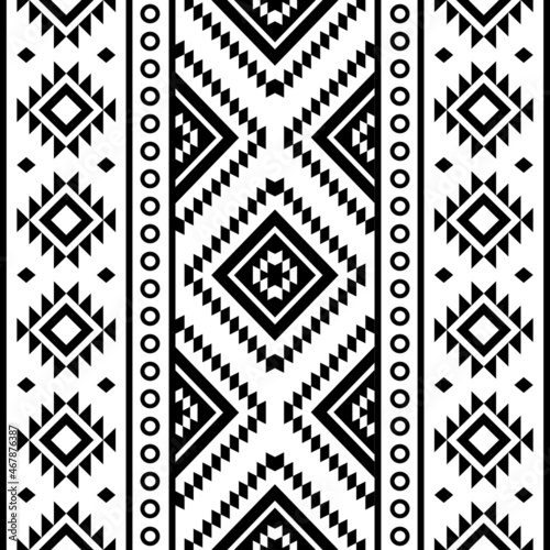 Aztec tribal vertical geometric seamless vector pattern, Navajo geometric designs in black and white
