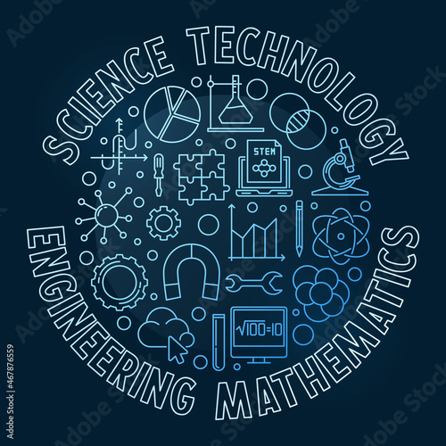 Science and Mathematics STEM vector round blue banner
