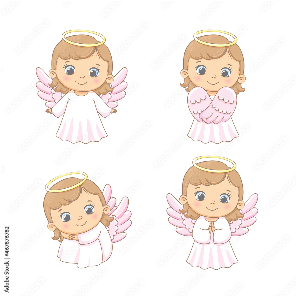 A set of cute angel girl. Vector illustration of a cartoon. A set of cute angel girl. Vector illustration of a cartoon.