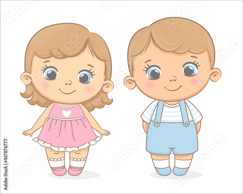 Cute girl and boy. Vector illustration of a cartoon.