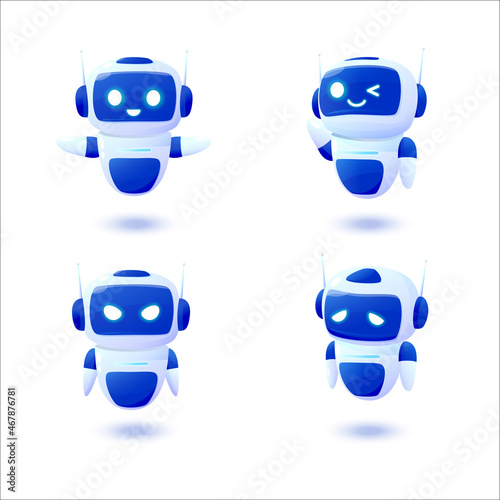 Cute robots - 1. A cute set of 3d chatbot characters. Vector illustration.