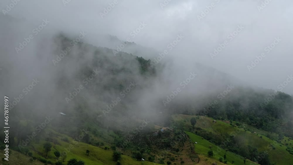 Landscape view of greenery rainforest mountains on foggy day Landscape view of greenery rainforest mountains on foggy day