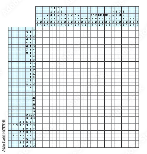 Japanese crossword puzzle. Kids and adult mathematical mosaic. Nonogram. Logic puzzle game. Digital rebus. Vector illustration