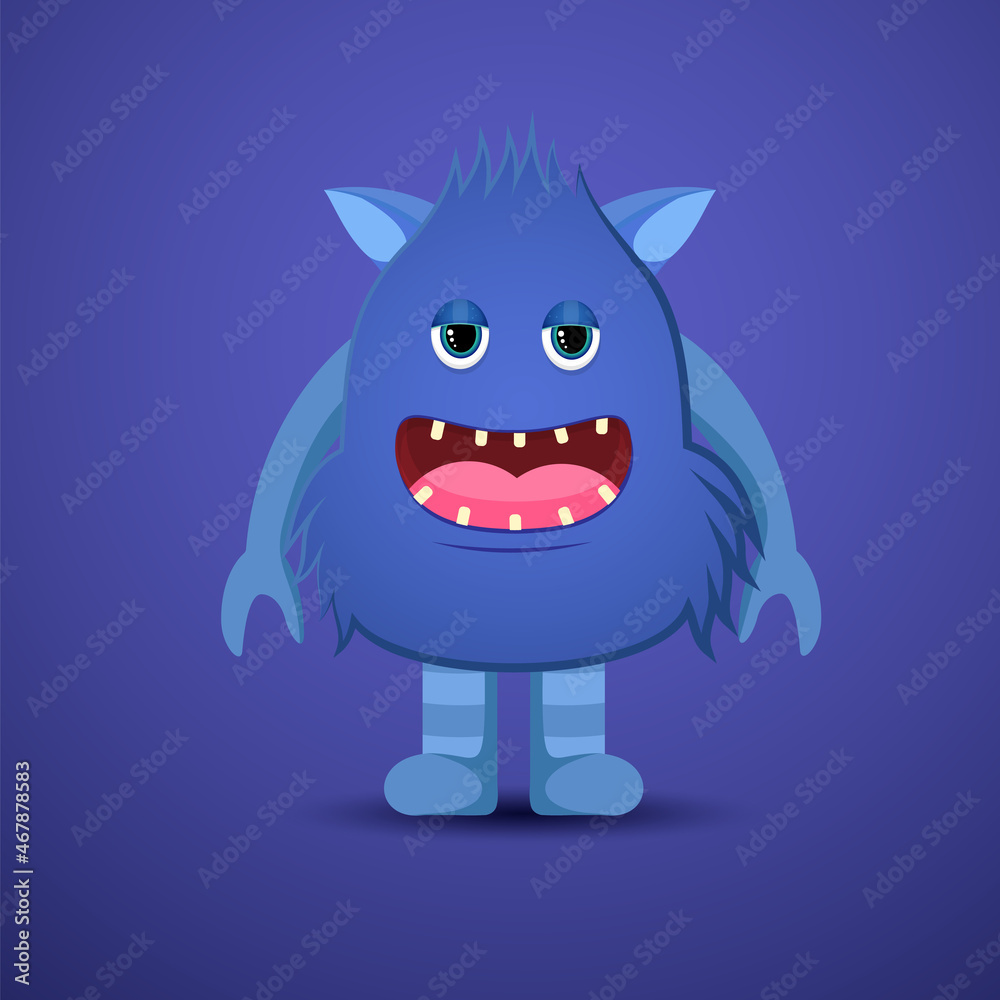 cute happy blue monster with happy face