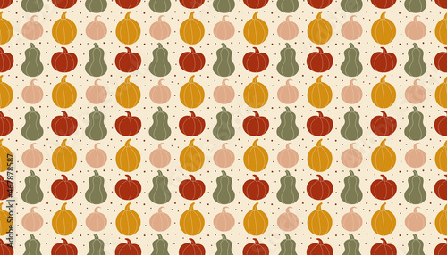 Pumpkin silhouette pattern, background, banner. Autumn holiday. Thanksgiving Halloween decor. Vegan vegetarian food. Kitchen element. Groceries shop. Gardening, farming.