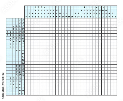 Japanese crossword puzzle. Kids and adult mathematical mosaic. Nonogram. Logic puzzle game. Digital rebus. Vector illustration