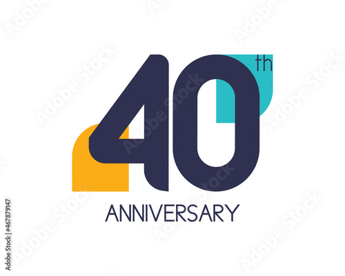 40th anniversary geometric logo. Overlap shapes for birthday design. Minimalist forty year celebration