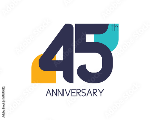 45th anniversary geometric logo. Overlap shapes for birthday design. Minimalist forty five year celebration photo