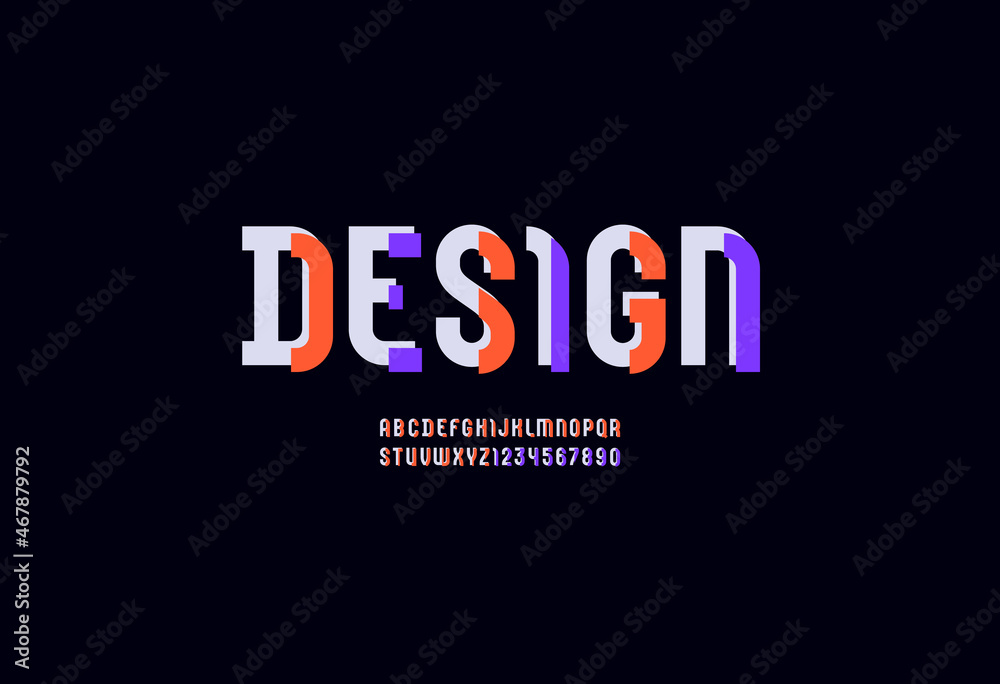 Obraz premium Original font, urban modern trendy alphabet, stylish letters made of multi colored pieces, vector illustration 10EPS