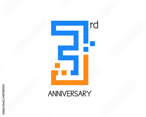 3 years anniversary logo design with digital concept and pixel icon