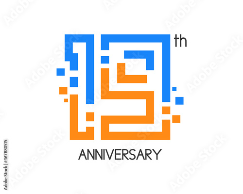 19 years anniversary logo design with digital concept and pixel icon