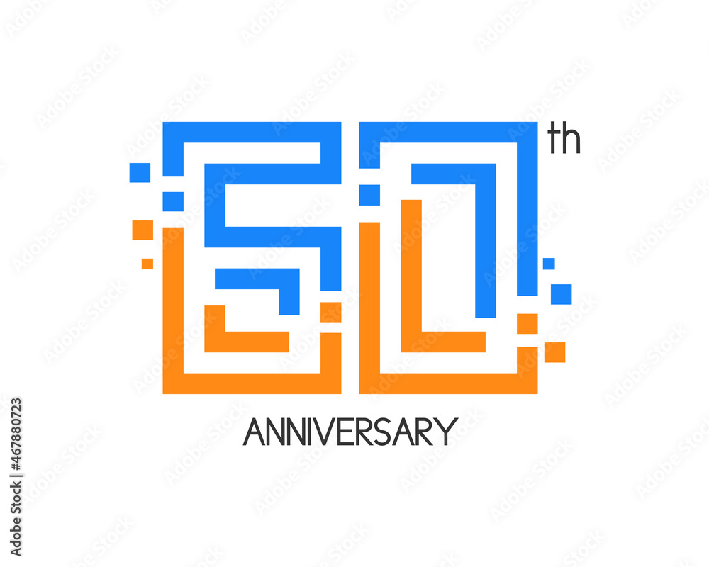 60 years anniversary logo design with digital concept and pixel icon