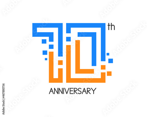 70 years anniversary logo design with digital concept and pixel icon