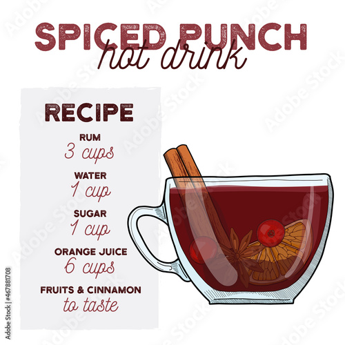 Spiced Punch Cocktail Illustration Recipe Drink with Ingredients