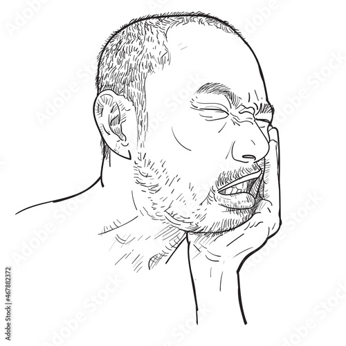 Drawing of a man with a toothache.