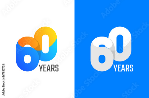 60 years anniversary logo design. 3d number logo for celebration with colorful and simple concept