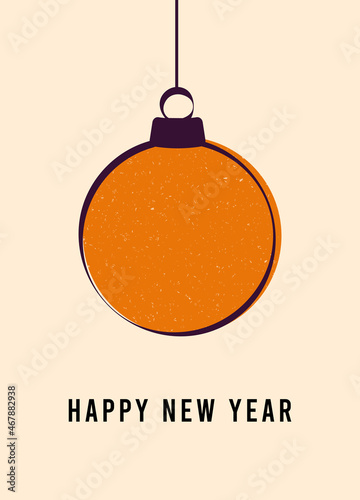 New Year's card with an orange Christmas ball. Vector illustration in a flat style.