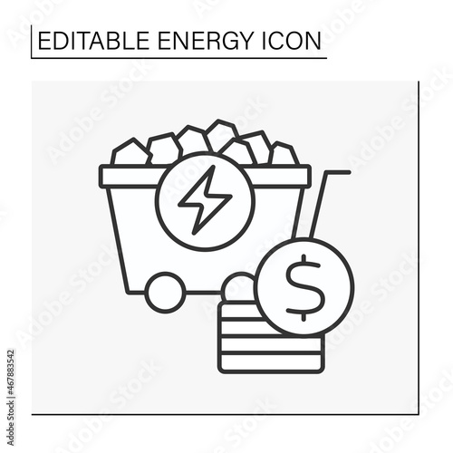  Coal energy line icon. Sell nonrenewable energy sources. Fuel to generate electric power. Electricity concept. Isolated vector illustration. Editable stroke