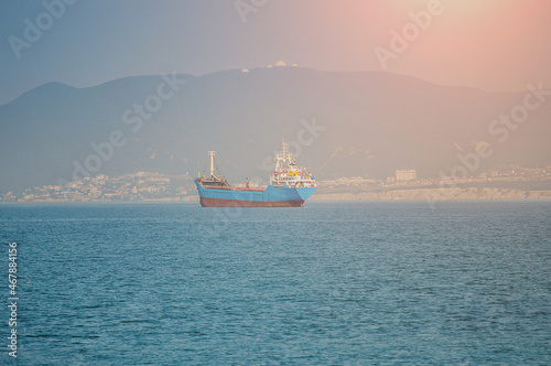 Freight industrial trade international vessel stand in line waiting for loading.