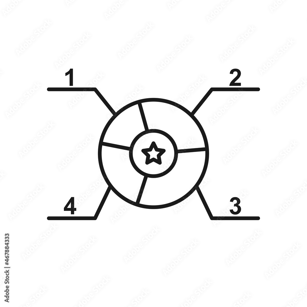 Line art black and white detalized pie chart