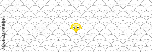 Think different concept. Background of unique individual, creativity. Exceptional leader. Unique person with open eyes. Leader with different behavior. Unique think concept. Crowd difference. Vector