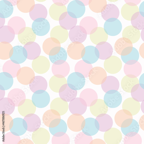 Large pastel confetti seamless vector pattern. Bold, polka dot spots in soft, light rainbow colors on a white background. Subtle, neutral, colorful, fun repeat backdrop, surface texture print. 