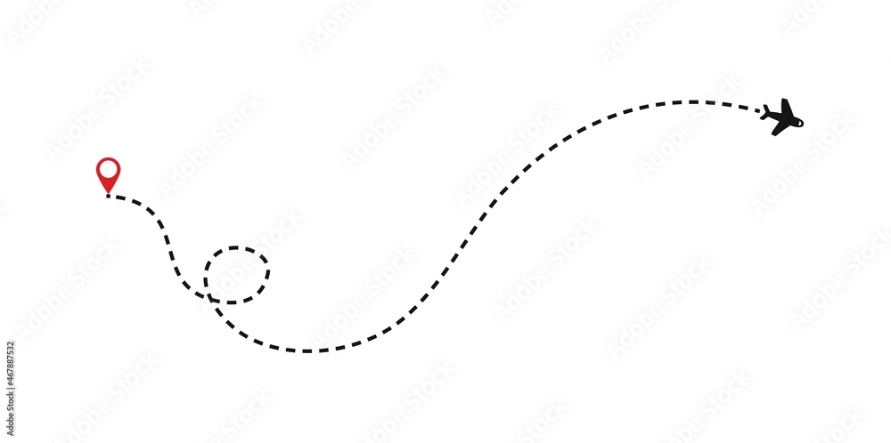 Plane route concept with plane path and map pointers. Isolated Stock Illustration | Adobe Stock Plane route concept with plane path and map pointers. Isolated Stock Illustration | Adobe Stock