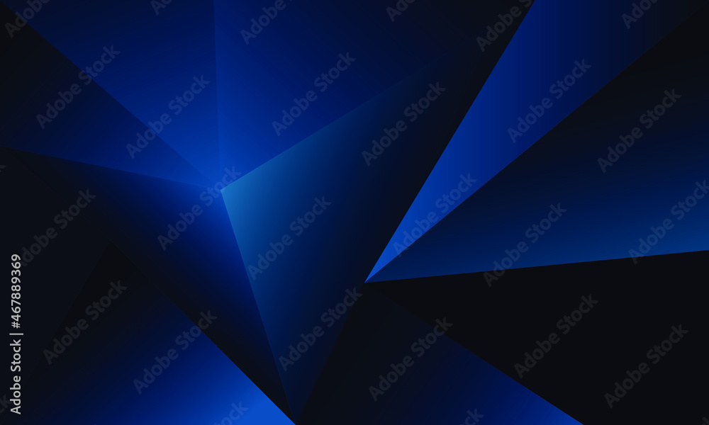 Obraz premium Abstract blue polygon triangles shape pattern background with golden line and lighting effect luxury style.
