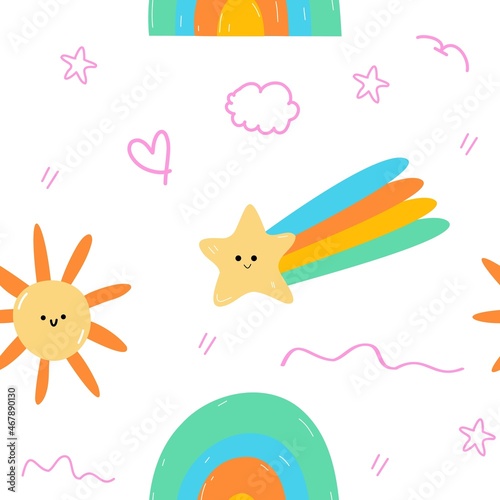 Seamless pattern with cute sky scape