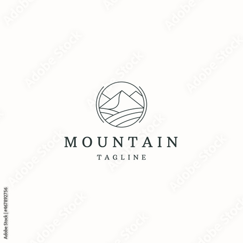 Mountain with line style logo icon design template flat vector