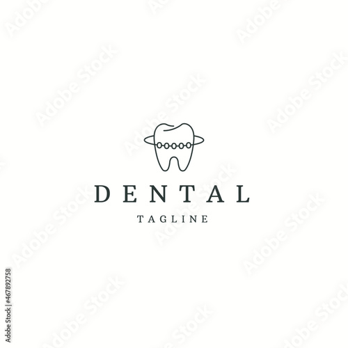 Tooth dental with line style logo icon design template flat vector