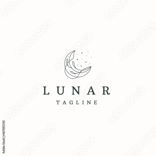 Crescent moon lunar line art style logo icon design template flat vector