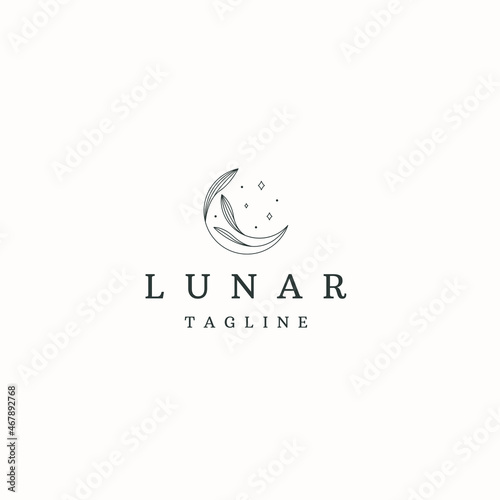 Crescent moon lunar line art style logo icon design template flat vector