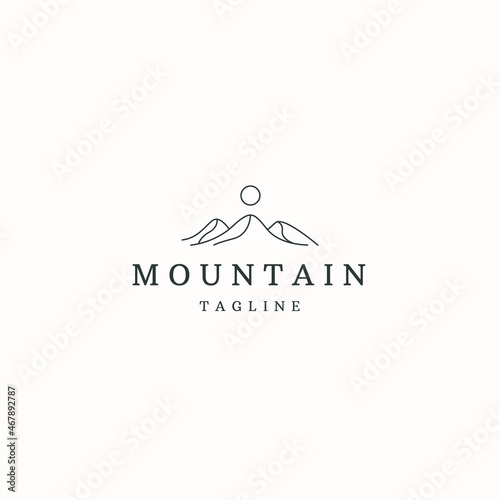 Mountain with line style logo icon design template flat vector